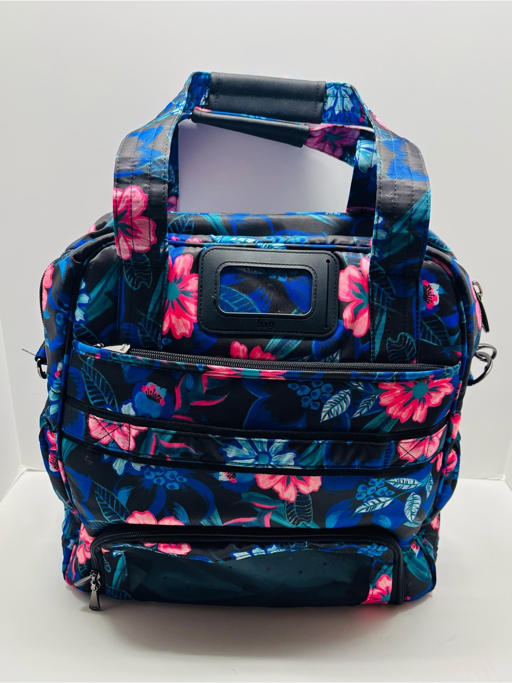 MAKE AN OFFER! EUC Lug RESORT BLACK PUDDLE JUMPER Convertible Tote Bag Blue Pink - Picture 4 of 12